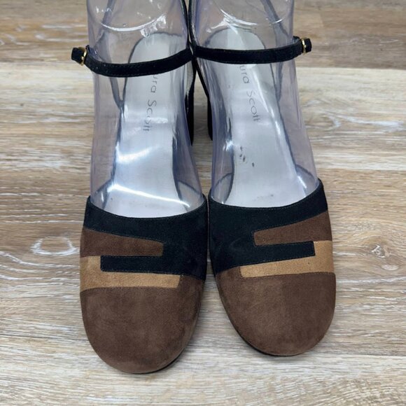 Karen Scott Patty Black/Brown Suede Ankle Strap Heels Women's Size 7 - Picture 2 of 7